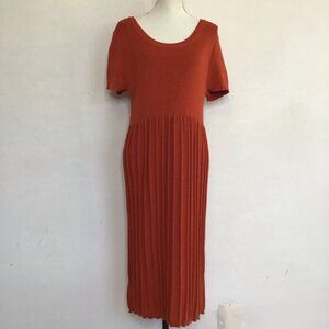Pink Rose Women Elegant Warm Orange Ribbed Knit Midi Dress M